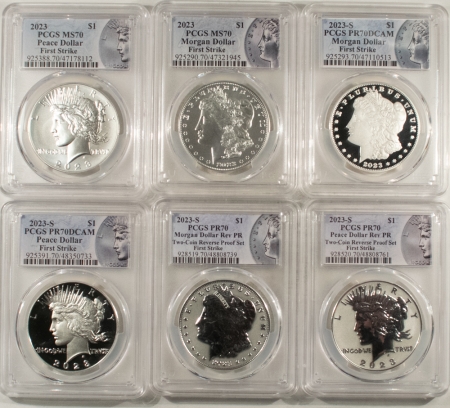 Modern Silver Commems 2023 MORGAN & PEACE DOLLAR SILVER COMMEM 6 COIN SET PCGS PR/MS-70 FIRST STRIKE