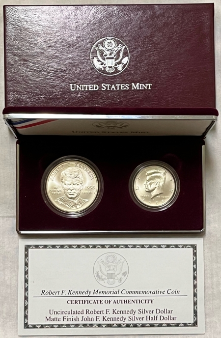 Modern Silver Commems 1998-S KENNEDY 2 COIN COMMEMORATIVE COLLECTORS SET W/ MATTE 50C – UNCIRCULATED