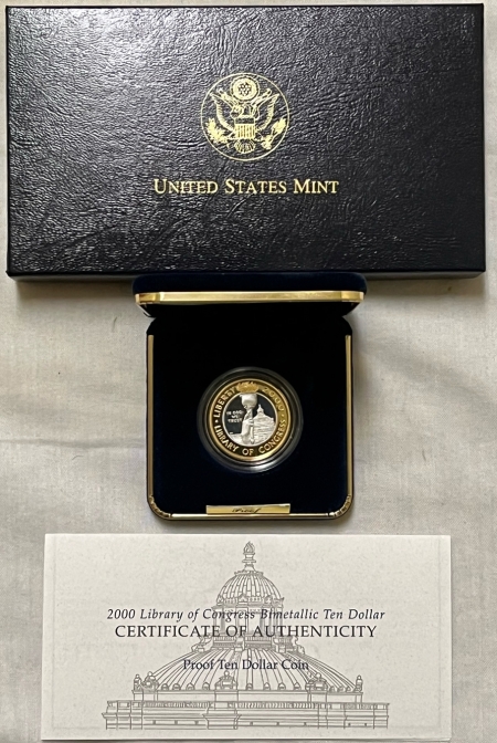 Modern Silver Commems 2000-W $10 LIBRARY OF CONGRESS BIMETALLIC GOLD/PLATINUM – GEM PROOF WITH OGP