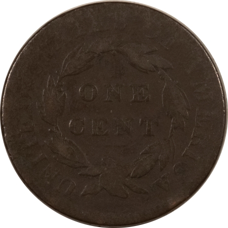 Coronet Head Large Cents 1820 CORONET HEAD LARGE CENT, LG DATE, N-9, CURLED 2, R-3 – DECENT CIRCULATED!