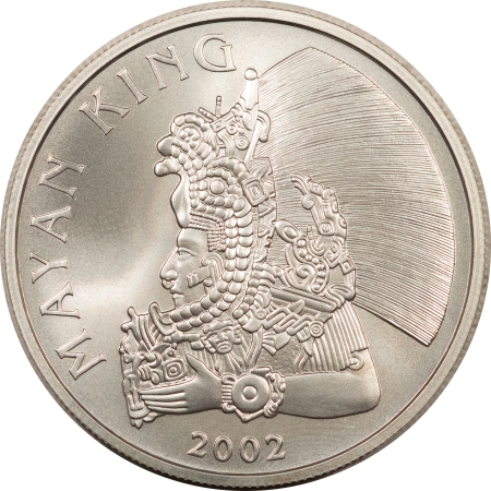 Bullion 2002 BELIZE SILVER DOLLAR MAYAN KING, 1 OZ – GEM BRILLIANT UNCIRCULATED!