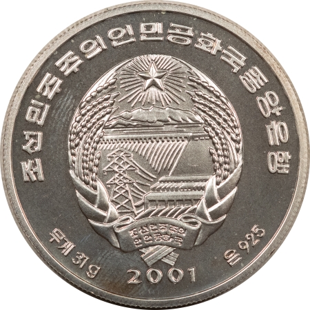 Bullion 2001 KOREA SILVER 10 WON, KM-227, 1 OZ – GEM UNCIRCULATED!