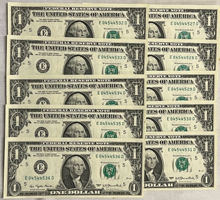 New Store Items 1977 $1 FEDERAL RESERVE NOTES, LOT/10, FR1909E – FRESH, CHOICE GEM CU!