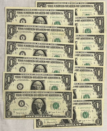 New Store Items 1963 $1 BARR RICHMOND FEDERAL RESERVE NOTES LOT/13 W/ 1 STAR, FR-1902E – VF/XF