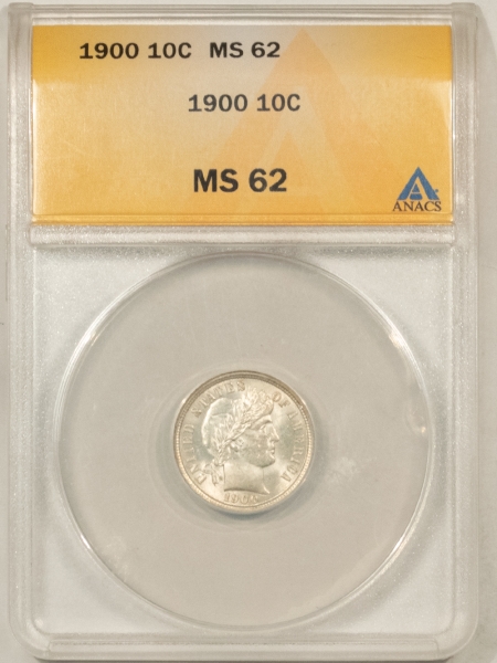 Barber Dimes 1900 BARBER DIME – ANACS MS-62, WHITE!