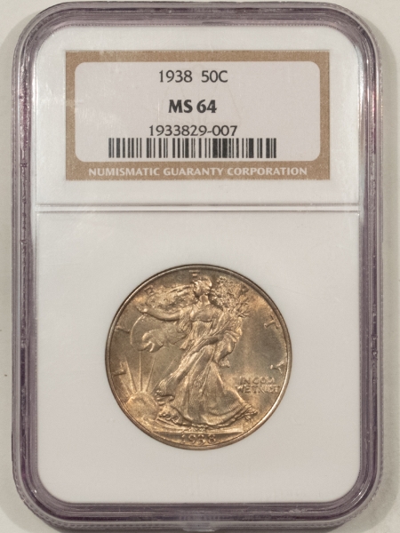 New Store Items 1938 WALKING LIBERTY HALF DOLLAR – NGC MS-64, ORIGINAL & PQ!