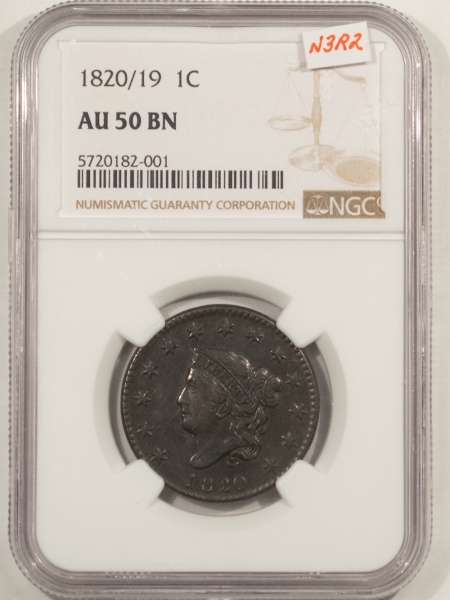 CAC Approved Coins 1820/19 LARGE CENT, SMALL DATE – NGC AU-50, NICE SMOOTH