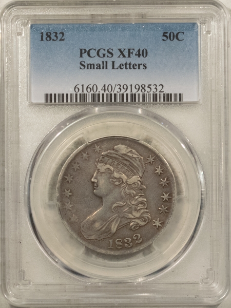 Early Halves 1832 SMALL LETTERS CAPPED BUST HALF DOLLAR – PCGS XF-40, NICE PLEASING