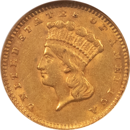 $1 1856 $1 GOLD DOLLAR, SLANTED 5 – NGC AU-58