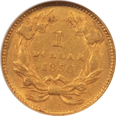 $1 1856 $1 GOLD DOLLAR, SLANTED 5 – NGC AU-58