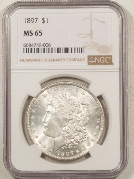 Morgan Dollars 1897 MORGAN DOLLAR – NGC MS-65, BLAST WHITE GEM!