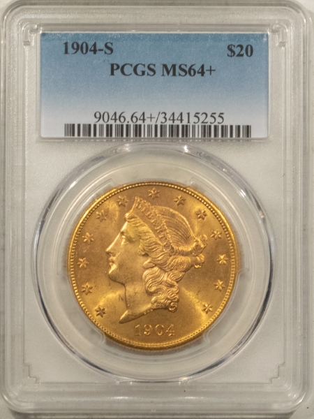 $20 1904-S $20 LIBERTY GOLD DOUBLE EAGLE – PCGS MS-64+ FRESH & REALLY PQ, LOOKS GEM!