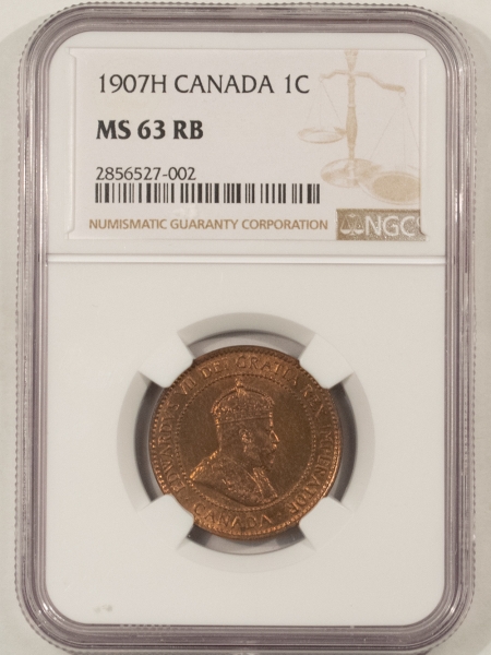 New Store Items 1907H CANADA CENT, KM-8 – NGC MS-63 RB, TOUGH W/ AMPLE RED, CHOICE!