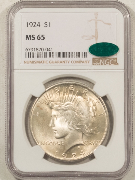 CAC Approved Coins 1924 PEACE DOLLAR – NGC MS-65, FRESH, PREMIUM QUALITY+ & CAC APPROVED!