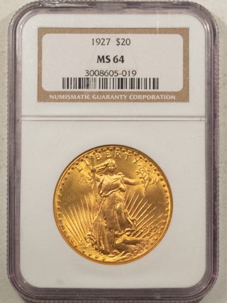 $20 1927 $20 ST GAUDENS GOLD – NGC MS-64, FRESH & FLASHY, SUPER NICE FOR THE GRADE