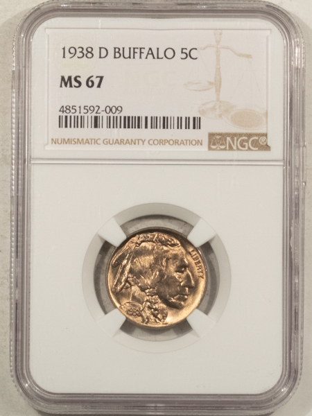 Buffalo Nickels 1938-D BUFFALO NICKEL – NGC MS-67, LUSTROUS & FLAWLESS!