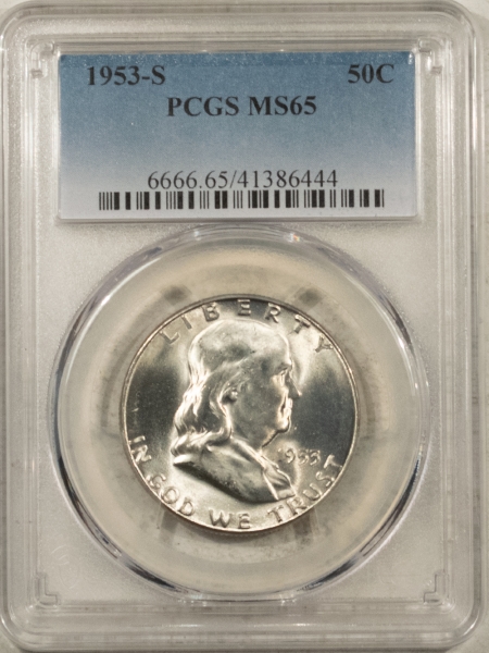 Franklin Halves 1953-S FRANKLIN HALF DOLLAR – PCGS MS-65, BLAST WHITE GEM!