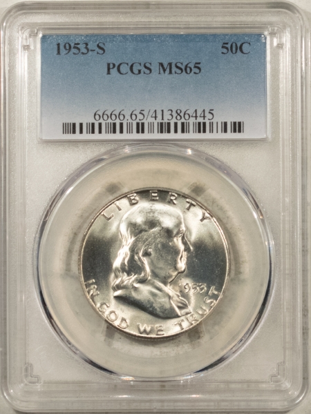 Franklin Halves 1953-S FRANKLIN HALF DOLLAR – PCGS MS-65, BLAST WHITE GEM!