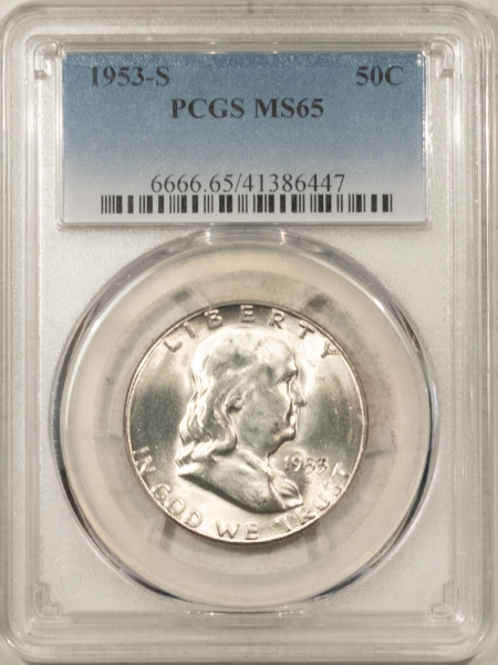 Franklin Halves 1953-S FRANKLIN HALF DOLLAR – PCGS MS-65, BLAST WHITE GEM!