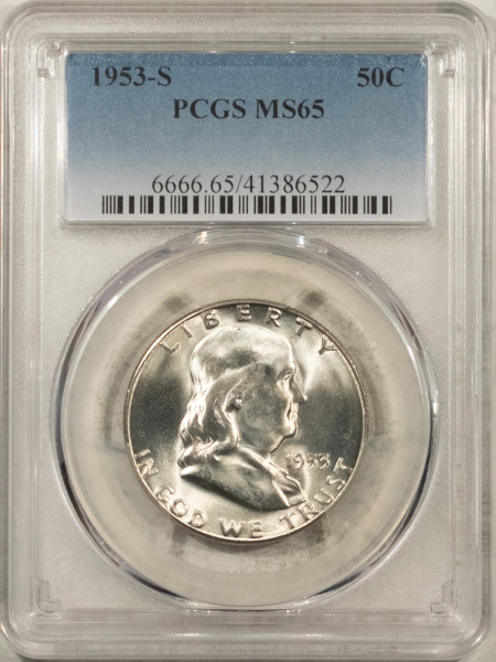 Franklin Halves 1953-S FRANKLIN HALF DOLLAR – PCGS MS-65, BLAST WHITE GEM!