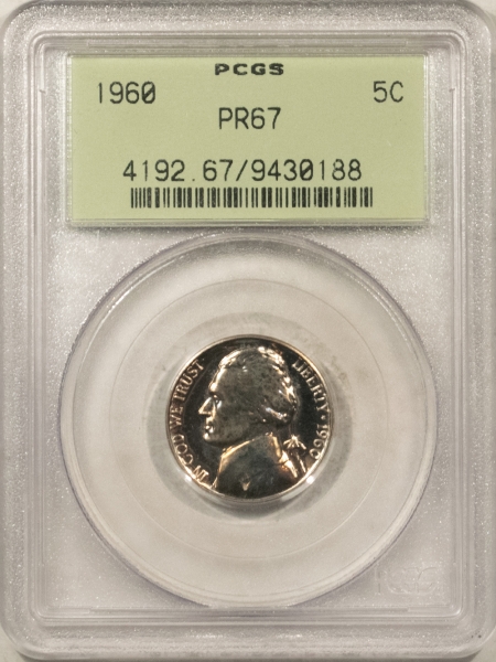 Jefferson Nickels 1960 PROOF JEFFERSON NICKEL – PCGS PR-67, OLD GREEN HOLDER!