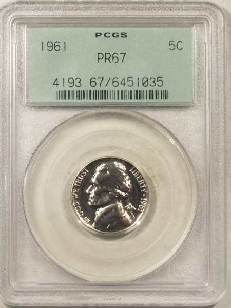 Jefferson Nickels 1961 PROOF JEFFERSON NICKEL – PCGS PR-67, OLD GREEN HOLDER!