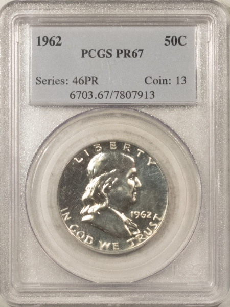 Franklin Halves 1962 PROOF FRANKLIN HALF DOLLAR – PCGS PR-67, WHITE