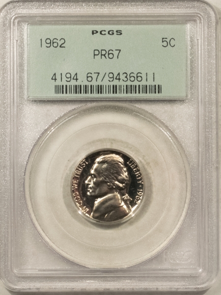 Jefferson Nickels 1962 PROOF JEFFERSON NICKEL – PCGS PR-67, OLD GREEN HOLDER!