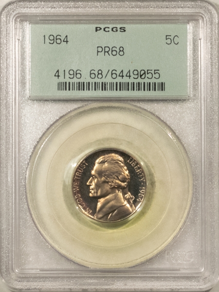 Jefferson Nickels 1964 PROOF JEFFERSON NICKEL – PCGS PR-68, OLD GREEN HOLDER & VIRTUALLY PERFECT!!