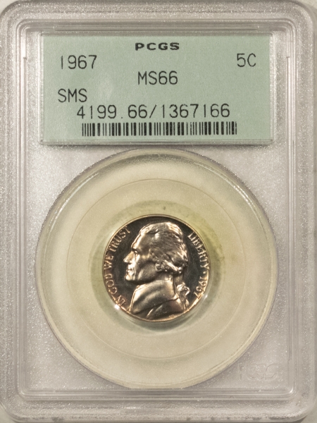 Jefferson Nickels 1967 JEFFERSON NICKEL – PCGS MS-66, OLD GREEN HOLDER!