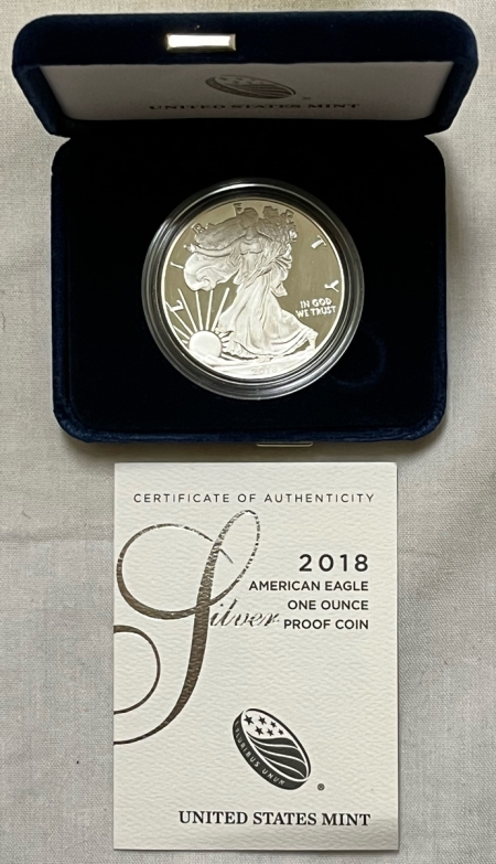 American Silver Eagles 2018-W $1 PROOF AMERICAN SILVER EAGLE, 1 OZ, .999 – PROOF W/ BOX & COA!