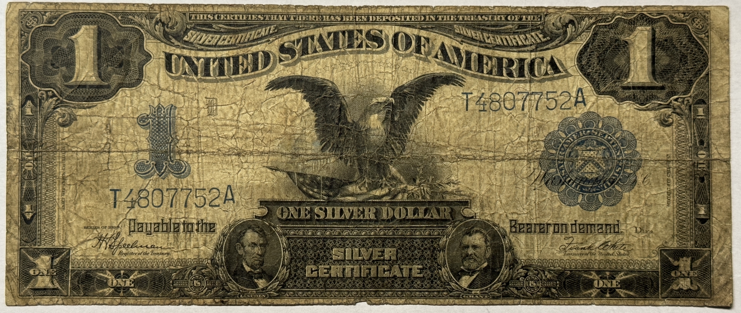 1899 $1 SILVER CERTIFICATE, "BLACK EAGLE", FR-236 HONEST CIRCULATED, LOWER GRADE