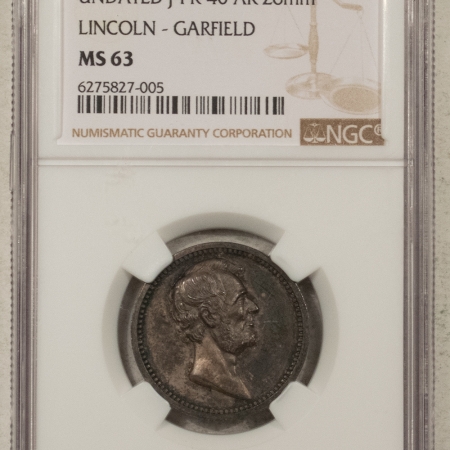 U.S. Certified Coins UNDATED J-PR-40 AR 26mm LINCOLN-GARFIELD SILVER MEMORIAL MEDAL – NGC MS-63