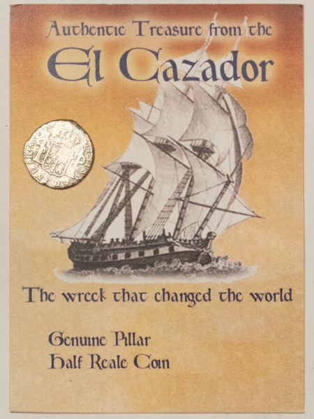 New Store Items 1773 FM MEXICO SILVER 1/2 REALE, AUTHENTIC PILLAR COIN FROM EL CAZADOR SHIPWRECK