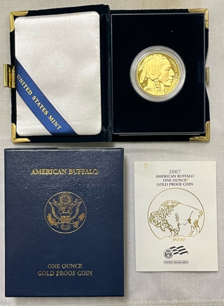 American Gold Eagles, Buffaloes, & Liberty Series 2007-W $50 PROOF GOLD AMERICAN BUFFALO 1 OZ .9999 – GEM PROOF, ORIGINAL BOX/COA!