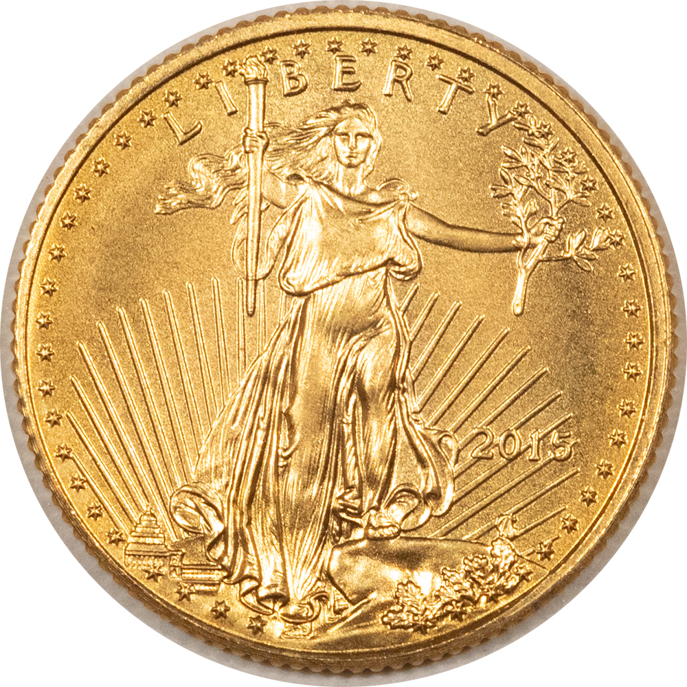 2015 $5 AMERICAN GOLD EAGLE, 1/10 OZ - GEM UNCIRCULATED!