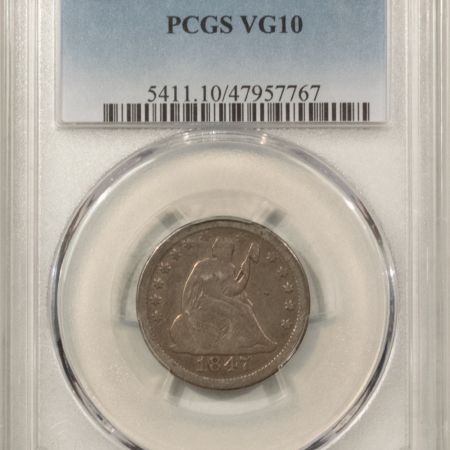 U.S. Certified Coins 1847-O LIBERTY SEATED QUARTER – PCGS VG-10, TOUGH DATE!