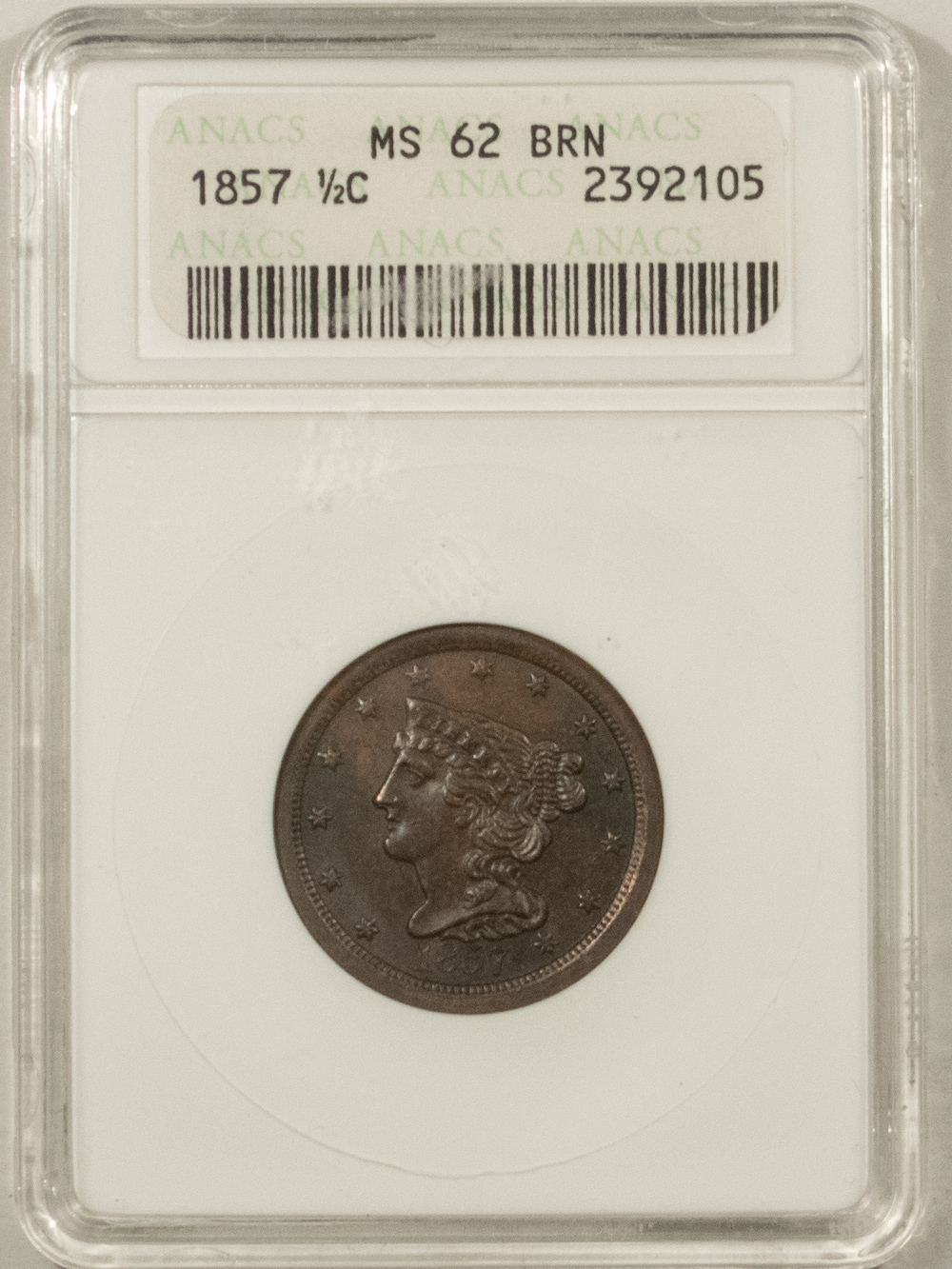 1853 Braided Hair Half Cent. AU-58 Details--Cleaned (ANACS).
