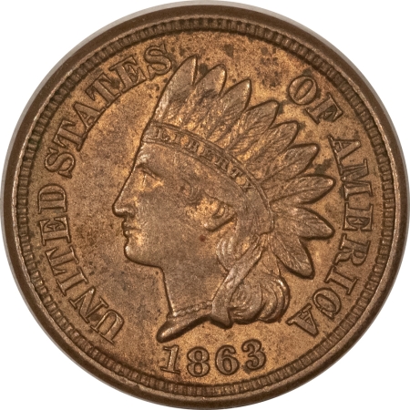 U.S. Uncertified Coins 1863 INDIAN CENT – ORIGINAL, FLASHY UNCIRCULATED W/ REVERSE POROSITY!