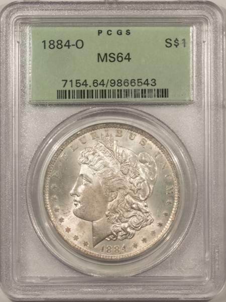 Morgan Dollars 1884-O MORGAN DOLLAR – PCGS MS-64, OLD GREEN HOLDER & PREMIUM QUALITY!