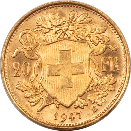 Bullion 1947B 20 FRANCS GOLD SWITZERLAND, KM-35.1, .1867 AGW – UNCIRCULATED!