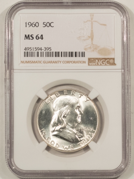 Franklin Halves 1960 FRANKLIN HALF DOLLAR – NGC MS-64, PREMIUM QUALITY!