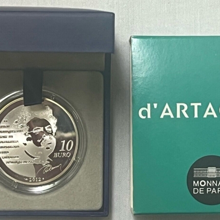 World Certified Coins 2012 10 EURO FRANCE D’ARTAGNAN, SILVER – PROOF W/ BOX OF ISSUE/CERT, .716 ASW