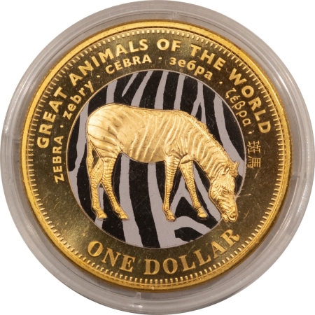 World Certified Coins 2009 FIJI $1 GREAT ANIMALS OF THE WORLD ZEBRA KM-139a GILT GEM BU IN CAPSULE