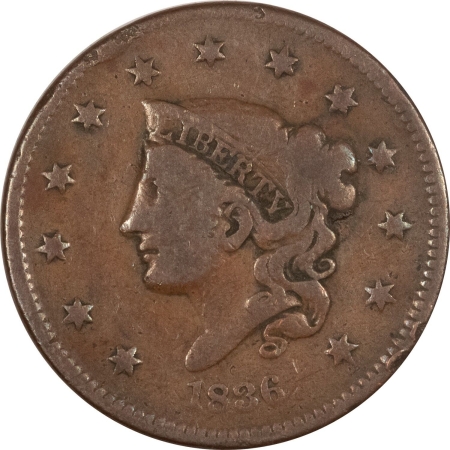 U.S. Uncertified Coins 1836 CORONET HEAD LARGE CENT – PLEASING BROWN CIRCULATED EXAMPLE