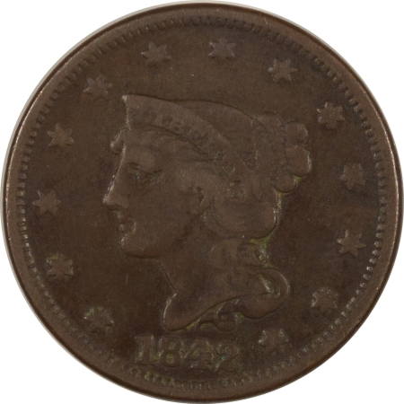 U.S. Uncertified Coins 1842 BRAIDED HAIR LARGE CENT – SM DATE – PLEASING CIRCULATED EXAMPLE!