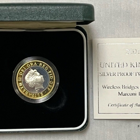 World Certified Coins 2001 2 LBS UK, KM-1014a, WIRELESS SILVER – GEM PROOF OGP/CERT .35806 ASW
