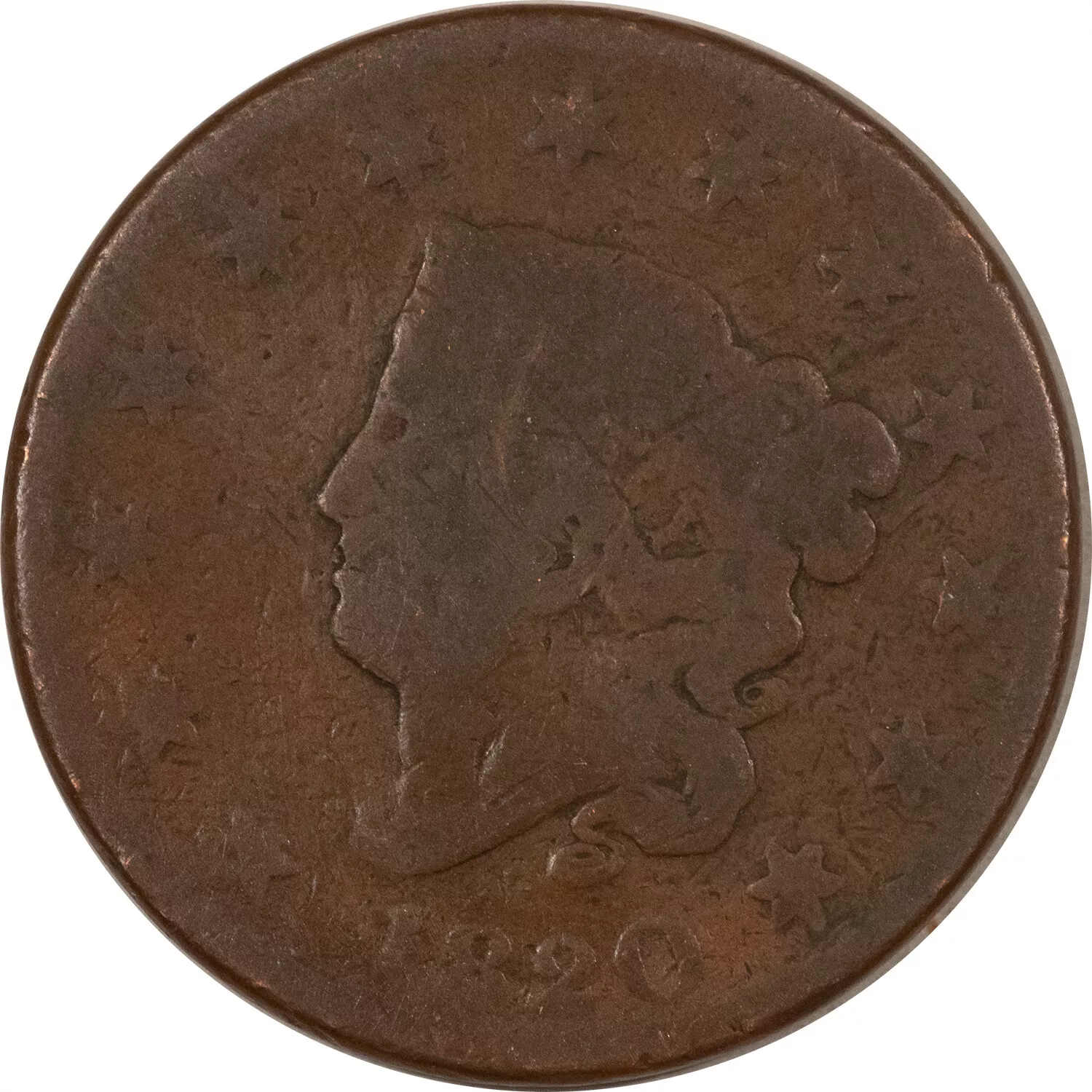 1820 CORONET HEAD LARGE CENT - CIRCULATED, LOW GRADE!