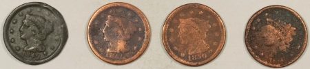 Braided Hair Large Cents 1838, 1849, 1850, 1851 LARGE CENTS, LOT OF 4 – CULLS WITH MAJOR PROBLEMS!