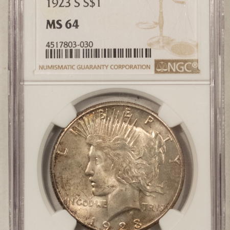 Peace Dollars 1923-S PEACE DOLLAR – NGC MS-64, FRESH AND ATTRACTIVE!